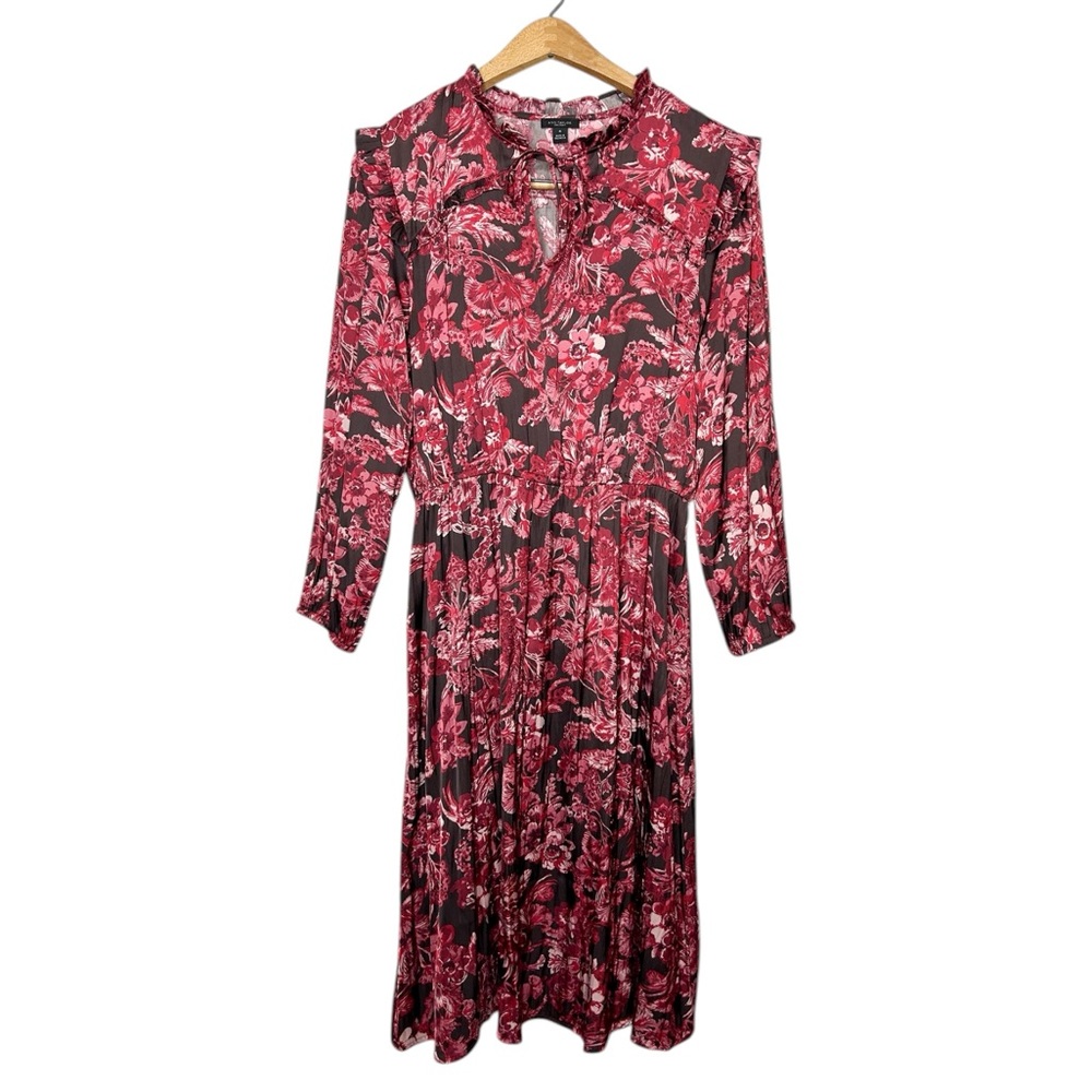 Ann Taylor Long Sleeve Floral Print Satin Knee Length Dress Medium M